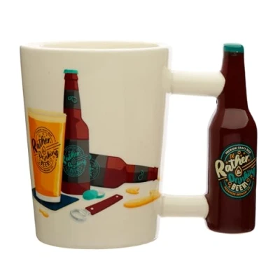 Image of Puckator I&#039;d Rather Be Drinking Beer Ceramic Shaped Handle Tea Coffee Mug Funny Home Accessories Cute Gifts for Girlfriend Large Mugs Men Women Hot Drinks Cups Presents Secret Santa Gift