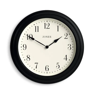 Image of Jones Clocks® Premium Large Wall Clock with Arabic Dial, the &#039;Supper Club&#039; in Black 40cm
