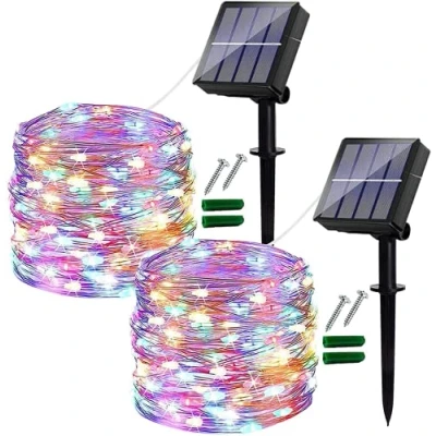 Image of Ligarko Solar Fairy Lights Outdoor, 2 Pack Each14M/46Ft Garden Powered Waterproof, 120 LED 8 Modes Copper Wire Decorative String for Trees, Garden, Party (Multi Coloured)