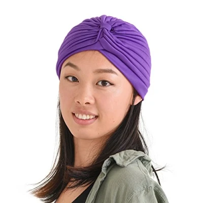 Image of Casualbox Twist Pleated Head Wrap Turban Bonnet Fortune Teller Hat Retro Vintage Purple(Size: One Size)