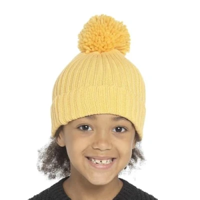 Image of A2Z 4 Kids Girls Boys Hats Ribbed Knitted Bobble Pom Beanie Hat KH1028 Yellow 7 10