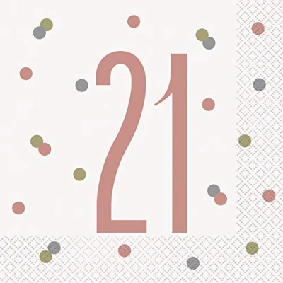 Image of Elegant Rose Gold 21st Glitz Luncheon Napkins (16cm) Perfect for Parties, Weddings, &amp; Special Occasions 16 ct