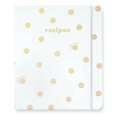 Image of Kate Spade New York Recipe Book with 7 Tabbed Sections and Card Sleeves, Blank Organizer Includes Notes Pages Pages, Gold Dot Script