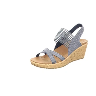 Image of Skechers Women&#039;s Beverlee High Tea Wedge Sandal, Navy, 5.5 UK