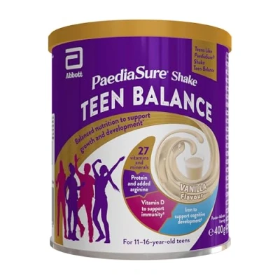 Image of PaediaSure Shake Teen Balance nutritional supplement drink 400g Vanilla for busy teens 11 16 yrs old 27 vitamins &amp; minerals protein healthy growth development
