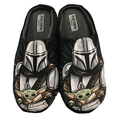 Image of Scificollector the Mandalorian and Child Grogu Baby Yoda Warm Mule Slip on Slippers For Adults UK Size 7/8
