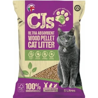 Image of Cj&#039;s Premuim Cat Litter Ultra Absorbent Wood Pellets Non Clumping Biodegradable Natural for Cats, Rabbits, Poultry and Reptiles 5L