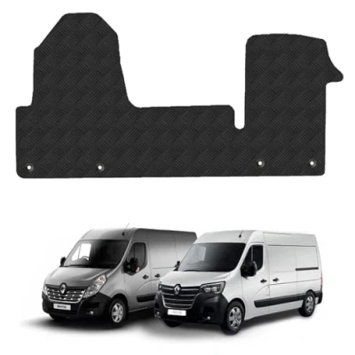 Image of 5mm Rubber floor Mats for the Renault Master (2003 2010) [Not suitable models with mounted gearsticks] Van Accessory Tailored fit Heavy Duty, Waterproof &amp; Anti Slip Work Clips