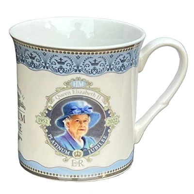Image of Queen Elizabeth Platinum Jubilee Portrait Regal Mug Commemorative Memorabilia Souvenirs Coffee Cup Home Deco (by LILAJ)