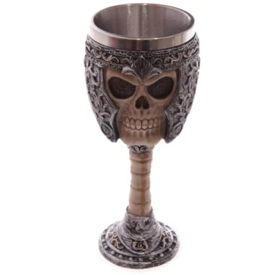 Image of Puckator Decorative Skull Warrior Goblet Skulls and Bones Themed Home Decoration Wine Fantasy Accessories Stainless Steel Resin
