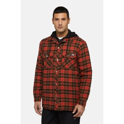 Image of Dickies Men&#039;s Fleece Hooded Flannel Shirt Jack Relaxed, RED Ochre, XL