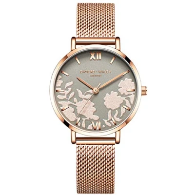 Image of RORIOS Women Watch Beautiful Flower Dial Stainless Steel Mesh Strap Analogue Quartz Wristwatch Ladies Female Wrist
