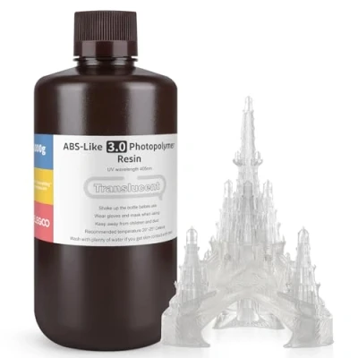 Image of ELEGOO Upgraded ABS Like Resin 3.0, 405nm UV Curing 3D Printer with Higher Precision and lower Shrinkage, Enhanced Strength Toughness Photopolymer for LCD Translucent 1KG