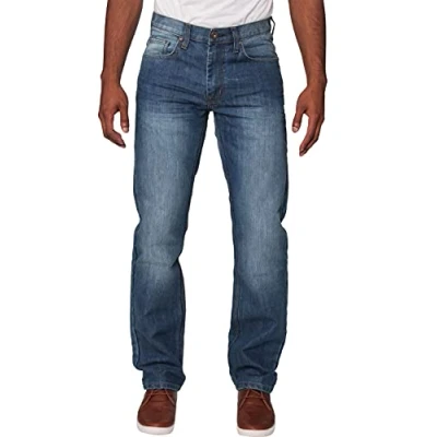 Image of New Mens Enzo Regular Fit Straight Denim Blue Jeans Pants All Waist Sizes Mid Stone Wash 42 W X34L