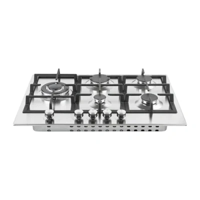 Image of Cookology GH700SS 70cm 5 Burner Gas Hob with Cast Iron Pan Supports, Wok and Automatic Ignition Dials in Stainless Steel