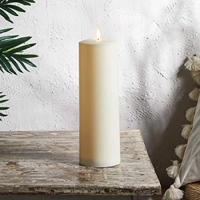 Image of Lights4fun TruGlow® Outdoor Waterproof Flameless LED Ivory Pillar Candle Battery Operated with Timer 30cm