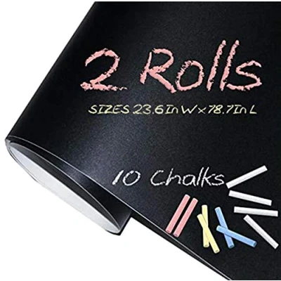 Image of DSL 2 Rolls 60cm x 200cm Removable Blackboard Vinyl Wall Sticker Chalkboard Decal + 10 Colour Chalk