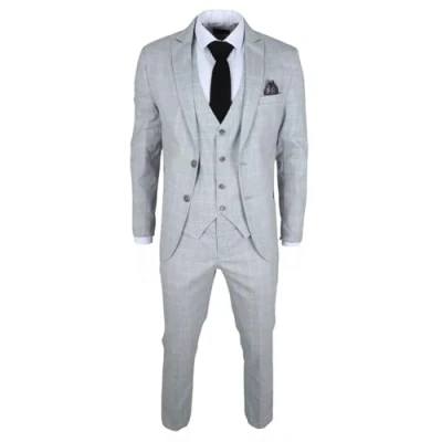 Image of Men&#039;s Suit Grey Checked Tailored Fit 3 Piece Formal Dress 48