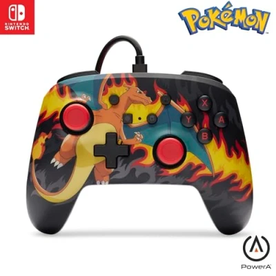 Image of PowerA Enhanced wired Controller for Nintendo Switch Charizard Firestorm, Gamepad, game controller, officially licensed