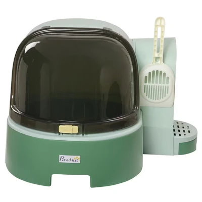 Image of PawHut Cat litter Box, 2 in 1 Hooded Tray House with Scoop, Drawer Pans, Openable Cover, Green