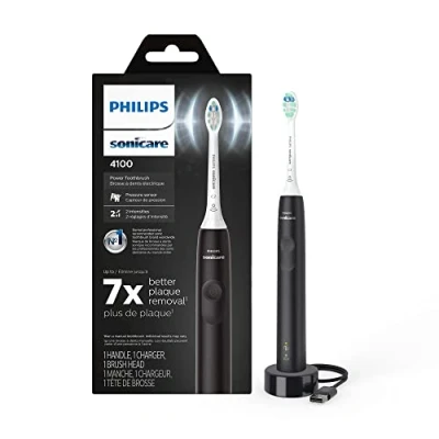 Image of PHILIPS Sonicare 4100 Electric Toothbrush, Rechargeable Toothbrush with Pressure Sensor, Black HX3681/24