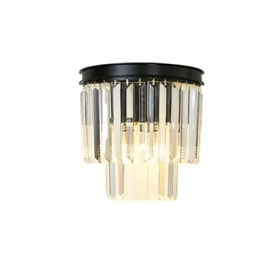 Image of NICRX 25 * 25cm E14 Black &amp; Crystal Glass Wall Sconces Lamp,Modern Lamp Golden Light for Living Room Bedside (Black)