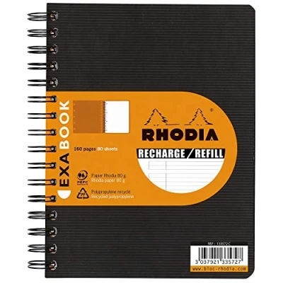 Image of RHODIA 133576C Refill Notebook for Exabook Black A5+ Organization Lined 160 Detachable pages Perf. 6 Holes Clairefontaine Paper 80g Rhodiactive