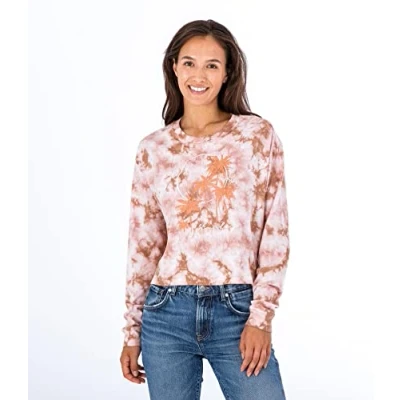 Image of Hurley Women&#039;s Taryn Washed Cropped Boyfriend Ls Tee T Shirt, Iced Coffee, S