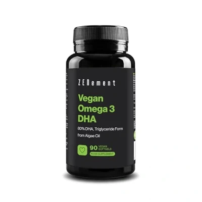 Image of Vegan Omega 3 80% DHA from Algae Oil 900 mg per Daily Dose (2 Capsules) in The Form of Triglycerides 90 Softgels