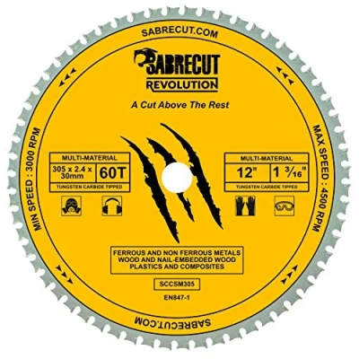 Image of 1 x SabreCut SCCSM305_60 305mm 60T 30mm 25.4mm 20mm 16mm Bore Multi Material Metal Wood Plastic Circular Saw Blade Compatible with Bosch Dewalt Makita Milwaukee and Many Others