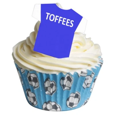 Image of Pack of 12 TOFFEES Edible Wafer T Shirt Decorations Great for Football Themed Cakes Show Your Support Everton 201 261