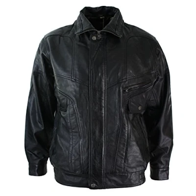 Image of Mens Classic Bomber Black Nubuck Washed Brown Real Leather Jacket