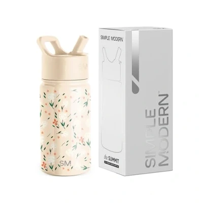 Image of Simple Modern Kids Water Bottle with Straw Insulated Stainless Steel Reusable Tumbler for Toddlers, Girls, Boys Summit Collection 415ml Chloe Floral