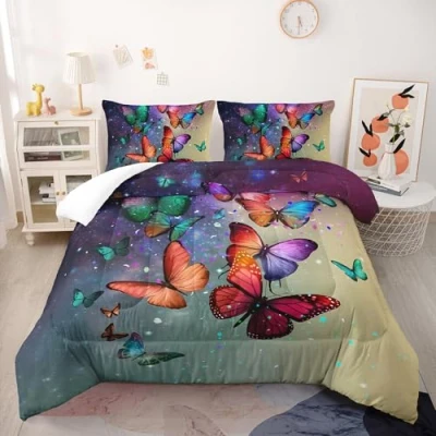 Image of Coverless Duvet Galaxy Purple Green King Size Microfiber Bedspreads Lightweight Quilted All Seasons Size+2 Pillowcases(50x75) 260x230cm