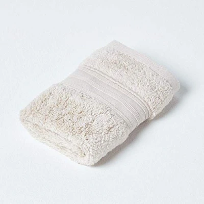 Image of HOMESCAPES Luxury Stone Beige Soft 100% Supima Cotton Face Cloth Zero Twist Super Absorbent &amp; Fluffy 550 GSM Thick Plain Light Brown Flannel Wash