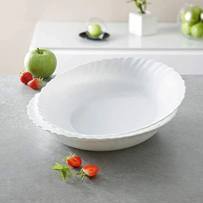 Image of Feston White Opal Glass Dinner Set Dinnerware Tableware Plates Microwave Safe Dishwasher Dining Modern (28cm Deep Dish)