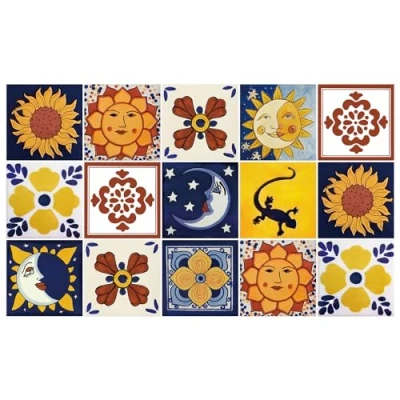 Image of Ulticool Waterproof Sticker Tiles Sun Mexican Gecko Mexico 15 x cm Pack of Self Adhesive Tile Stickers Made Film Upstand for Wall Bathroom Kitchen