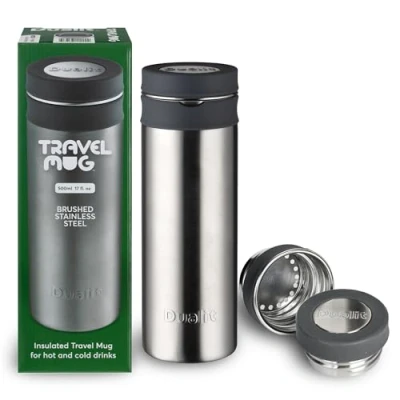 Image of Dualit Travel Mug 500ml Capacity 5 Layer Insulation Hot &amp; Cold Beverages on The go Leakproof Premium Sustainable Stainless Steel with Sip Barrier