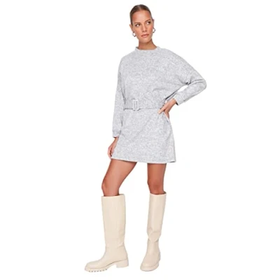 Image of Trendyol Women Mini Shift Regular Knit Dress Gray