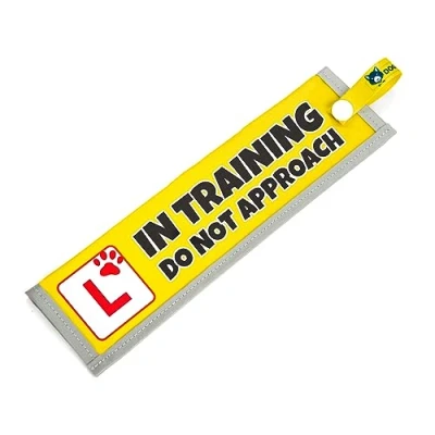 Image of dogkit In Training Do No Approach Space Awareness Sleeve for Reactive Nervous Dogs, Reflective, Waterproof, Double Sided Slip on the Dog Lead (Yellow, Learner Sign)