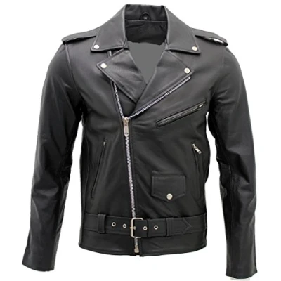Image of Infinity Men&#039;s Stylish Brando Casual Black Leather Biker Jacket S