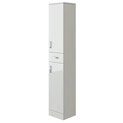 Image of VeeBath Linx Free Standing Tall Bathroom Cabinet White High Gloss Storage Tallboy Cupboard Furniture 350 x 300mm