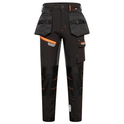 Image of Men&#039;s Aviator Softshell Waterproof Cargo Workwear Trousers with Knee Pad Pockets Black