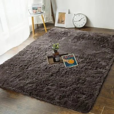 Image of MOONLIGHT20015 Fluffy Rugs Living Room Brown Area for Bedroom 80cm x 150cm Anti Slip Modern Shaggy Rug Plush Carpet Non Shedding Easy To Clean