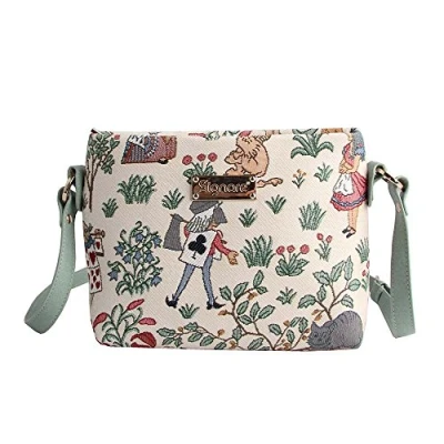 Image of Signare Tapestry Crossbody Bag Small Shoulder for Women with Garden Flower and Creature (Alice in Wonderland; XB02 ALICE)