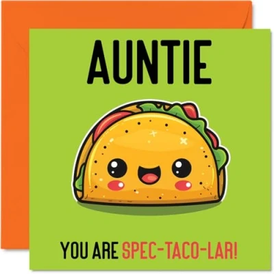 Image of Birthday Cards for Auntie Spec Taco lar Funny Happy Card Aunty from Nephew Niece, Aunt Gifts, 145mm x Joke Greeting Women Her