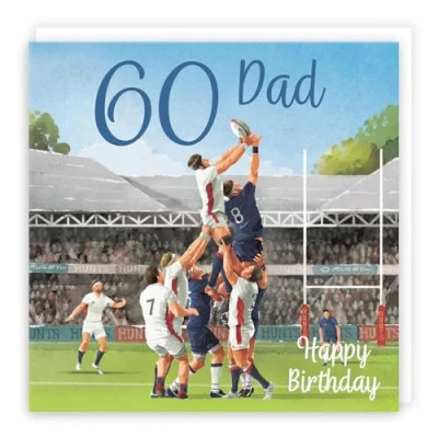 Image of Hunts England 60th Dad Rugby Birthday Card Milo&#039;s Gallery Age 60 Sport Fun For Year Old Fan Sixty
