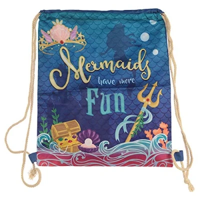 Image of Miss Pretty London Handy Cotton Drawstring Bag Mermaid Slogan