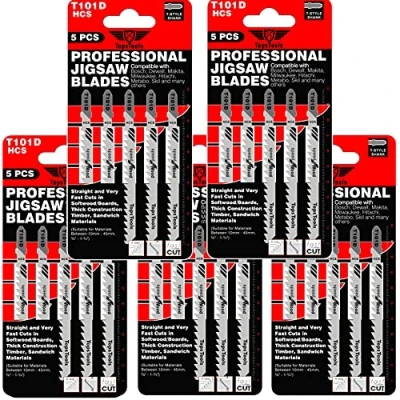 Image of 25 x TopsTools T101D Clean and Fast Cuts Jigsaw Blades Compatible with Bosch, Dewalt, Makita, Milwaukee many more