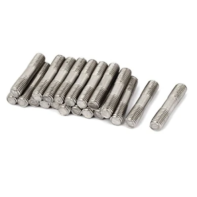 Image of Sourcingmap M8x40mm 304 Stainless Steel Double End Thread Stud Teeth Rod Silver Tone 20pcs